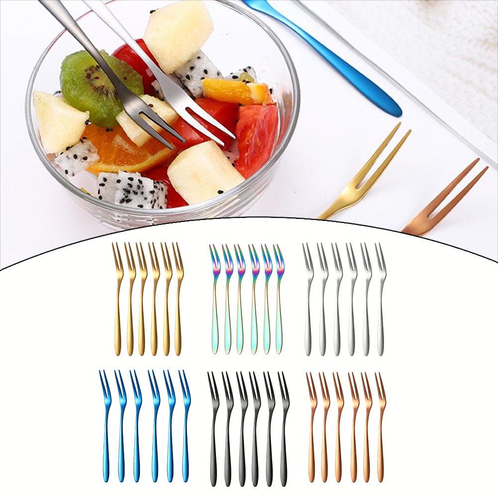 6Pcs Stainless Steel Fruit Forks Mini Food Pick Cake Desserts Sushi Snack  For Picking Up Fruits Snacks Desserts