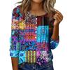 Women's Round Neck Pull Stripe Decorative Button Top Casual Solid Color 3/4 Sleeve T Shirt