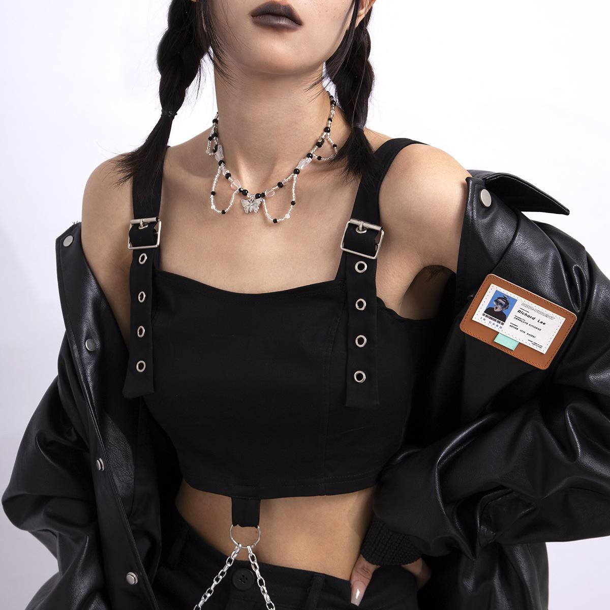 

Ювелирные изделия, простое ожерелье из бисера из имитации кристаллов, милое ожерелье с бабочкой и сердцем из имитации жемчуга с бахромой.