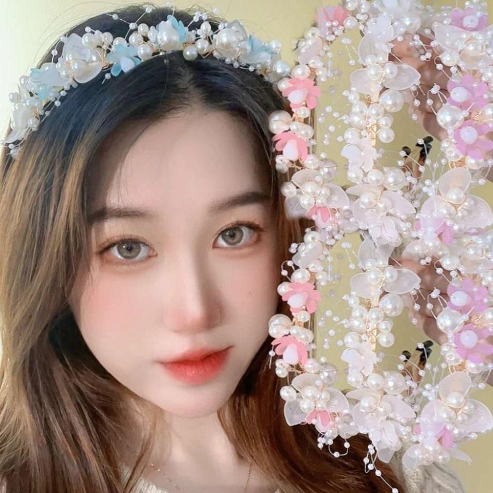 Sweet Style Flower Garland Headband Simple Design Bride Wedding Crown Beaded Headpiece Children