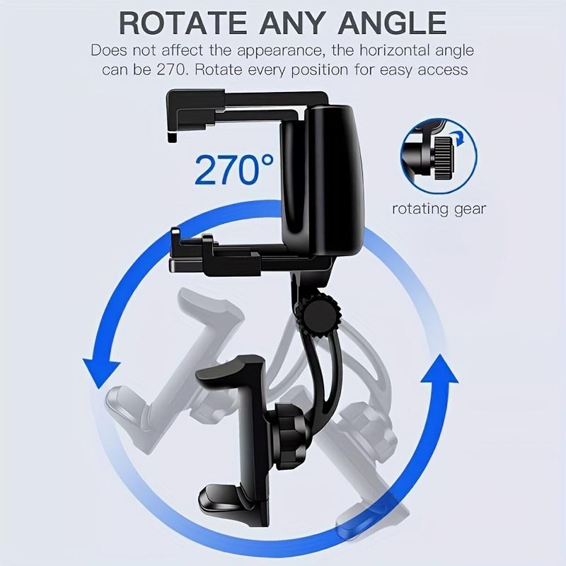 Universal Adjustable 360-Degree Rotating Car Rear View Mirror Mount Stand - GPS Navigation and Cell Phone Holder with Easy Installation