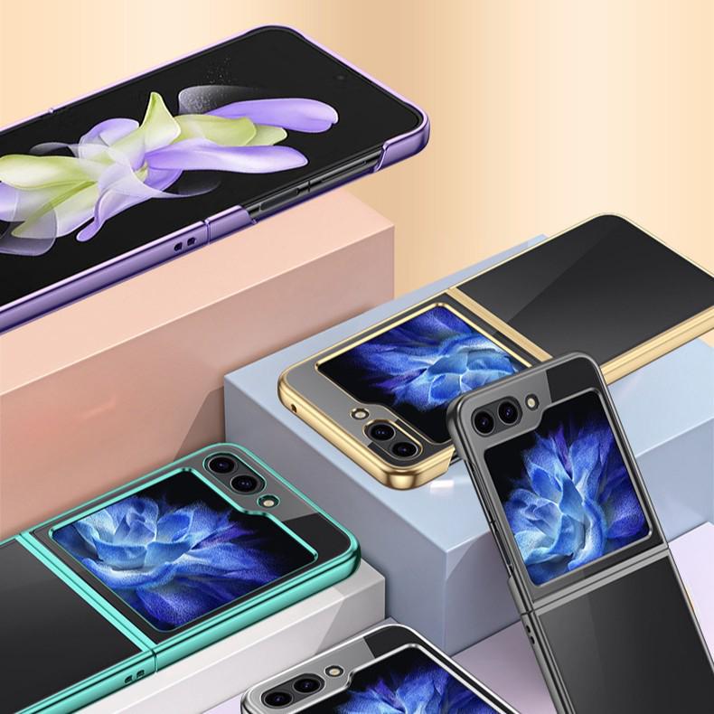 Samsung Z Flip Phone Case - Two-Section, Transparent, Electroplated, Ultra-Thin, Drop-Proof, for Models 5/6/7, Screen Protective.