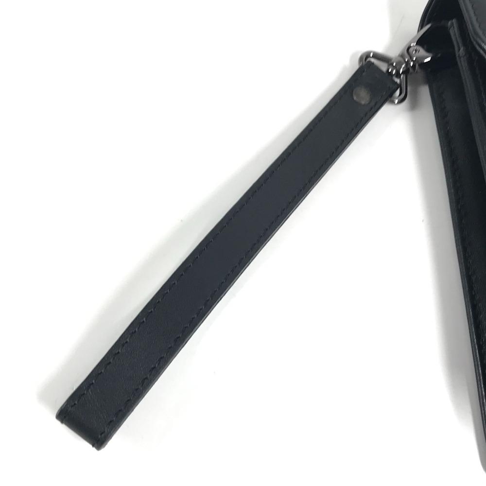 VERSACE with Strap logo Bag Pouch Flap Clutch Bag Leather Black