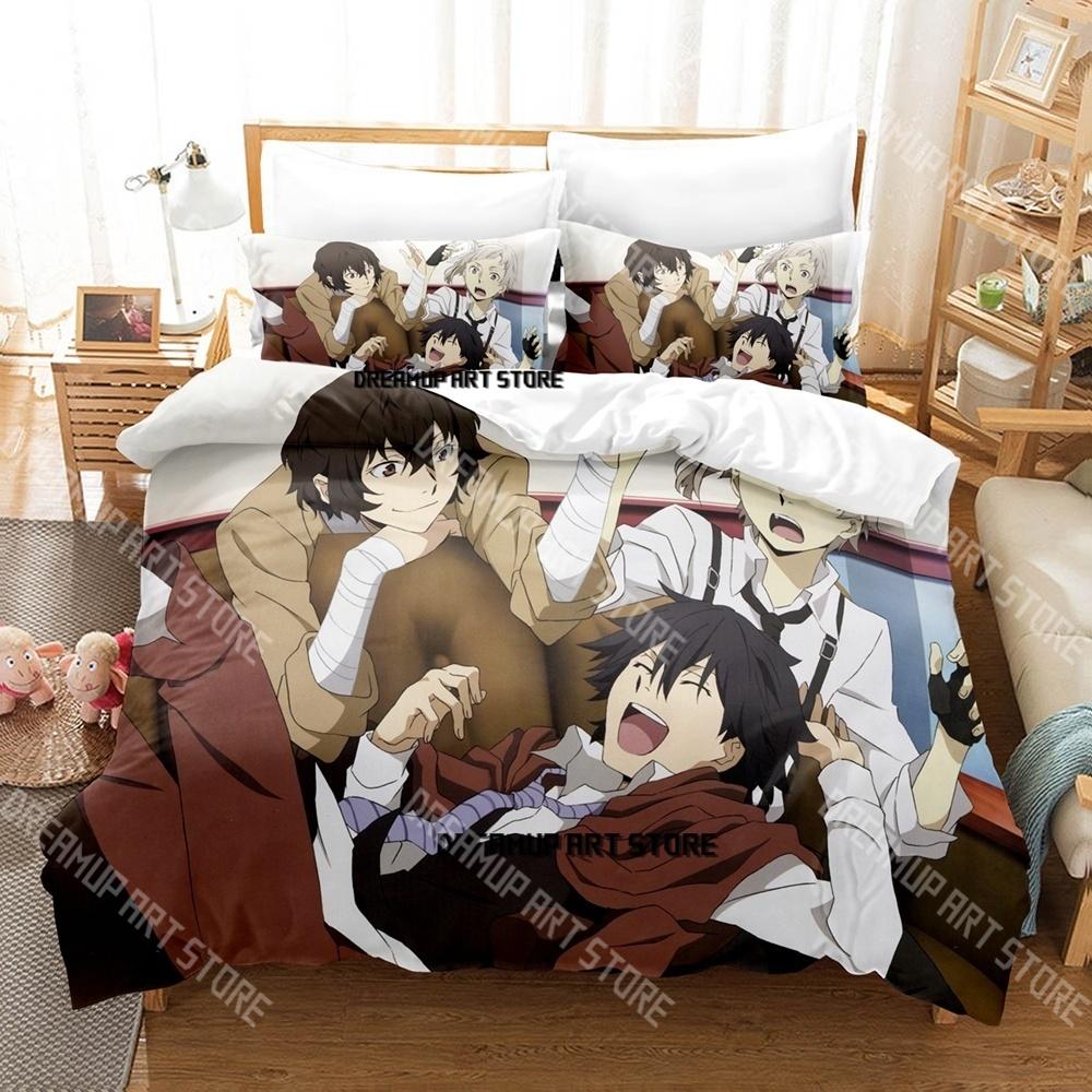 Modisches Bungo Stray Dogs Anime Bettwäsche-Set Einzelbett Twin Full Queen King Size Bettwäsche-Set Kinderzimmer Bettbezug-Sets Bettlaken-Set