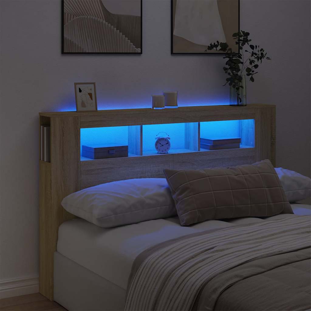Wezgłowie Łóżka Z Led, Dąb Sonoma, 160X18,5X103,5 Cm