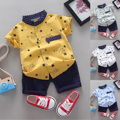 Toddler Kids Baby Boys Star Letter Gentleman Shirt Tops Shorts Outfits Set