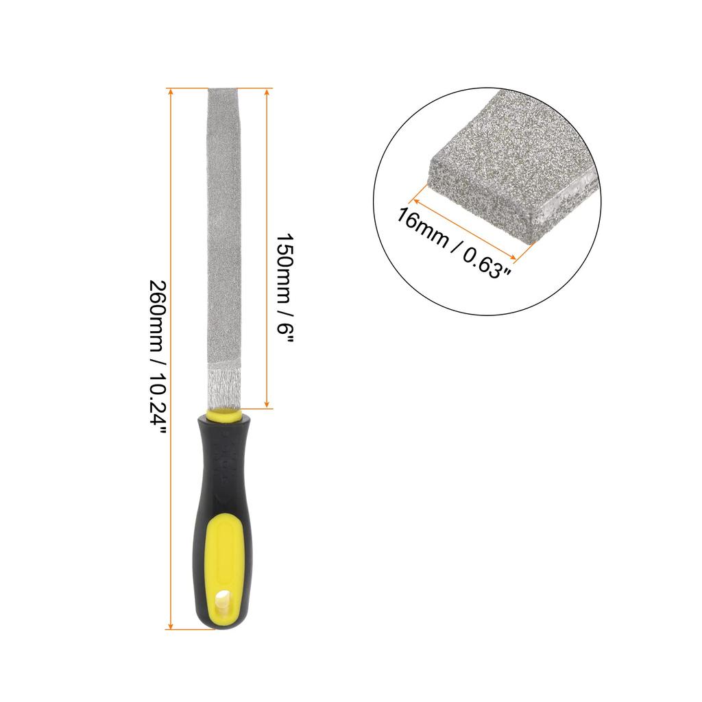 uxcell Diamond Coated 80 Flat File Tool with Plastic Handle for and Engraving and Stone File, 150mm, Grit, Grinding, Polishing, Metal, Glass, Wood,