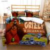 Grizzly und die Lemminge Ganzjahres-Bettwäsche-Set mit weichem Bettbezug und Kissenbezügen, erhältlich in den Größen Einzel-/Doppel-/Queen-/Kingsize.