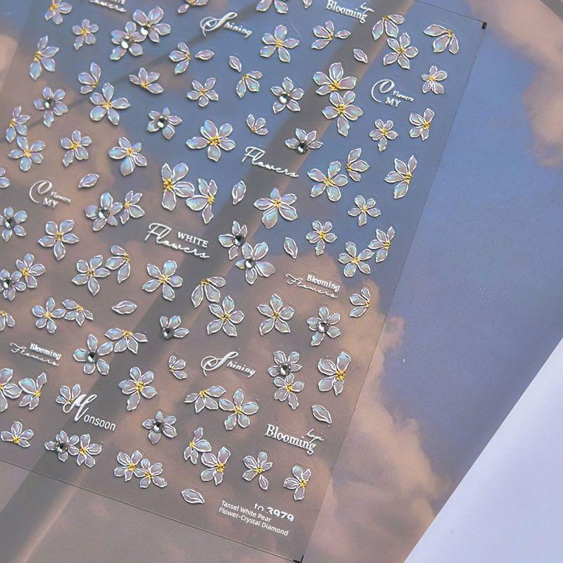 

Tassel Nail Sticker Tomoni National Style Flower Bright Crystal Fringed White Pear Flower 3979