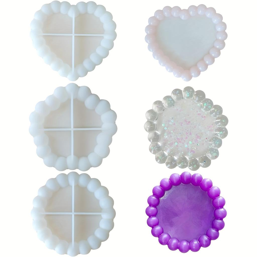 3 Pcs Silicone Moulds Durable Silicone Coaster Moulds DIY Crafts Bubble Resin Tray Moulds DIY Plaster Drip Jewellery Tray Home Decoration Gift Moulds