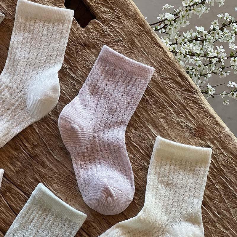 Children Summer Ultra-thin Ice Cream Colored Mesh Socks for Girls Solid Breathable Mid Tube Socks  New