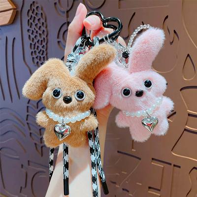 Colar de Pérolas Desenho Animado Amor Coelhinho Chaveiro Pingente de Mochila Boneca de Pelúcia de Casal Pingente de Chaveiro Presente