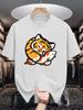 Unisexs Crew Neck T Shirt Adorable Tiger Cub Hug Koi Fish Lucky Cartoon Animal Graphic Short Sleeve Casual Cotton Street Tees