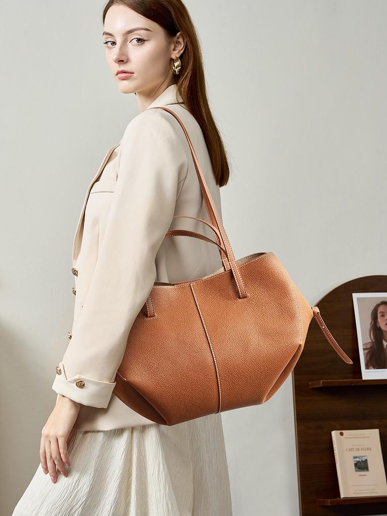 2026 leather shoulder bag versatile niche handbag, top layer cowhide commuting high-end feeling, large capacity tote bag for wom