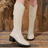 Winter New Round Toe Mid-Heel Knee-High Boots Back Zipper Solid Color Velvet Boots Fashion Sexy Elegant Women'S High Boots