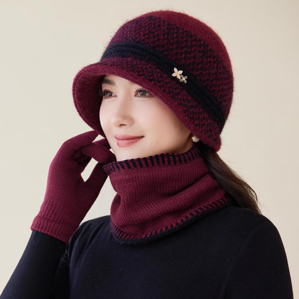 Rabbit Fur Knitted Autumn and Winter Middle-aged Hat Women's Wool Hat Winter Middle-aged Mother Hat