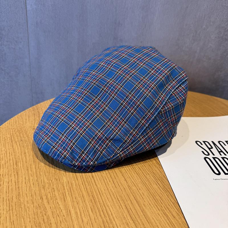 Checkered Vintage Pattern Beret Hat With Breathable Cotton For Women Fashion