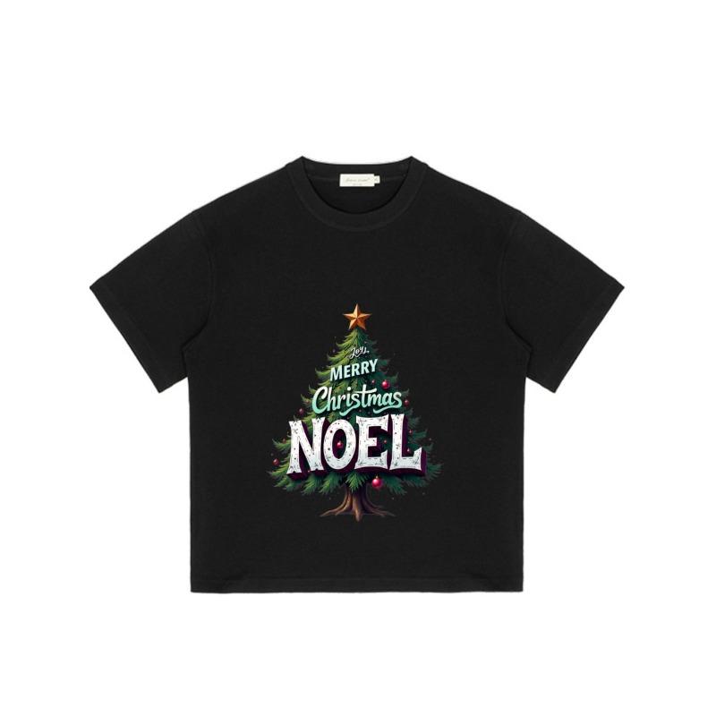 Christmas T Shirt Black Merry Christmas Noel Tree Print Holiday Party Wear