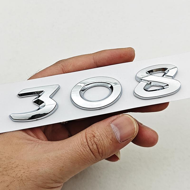 VZQR9 New 3D ABS Chrome Black Car Letters Logo 308 Emblem Sticker Rear Trunk Badge For Peugeot 308 SW GT Line GTI T9 T7 P5 Accessories
