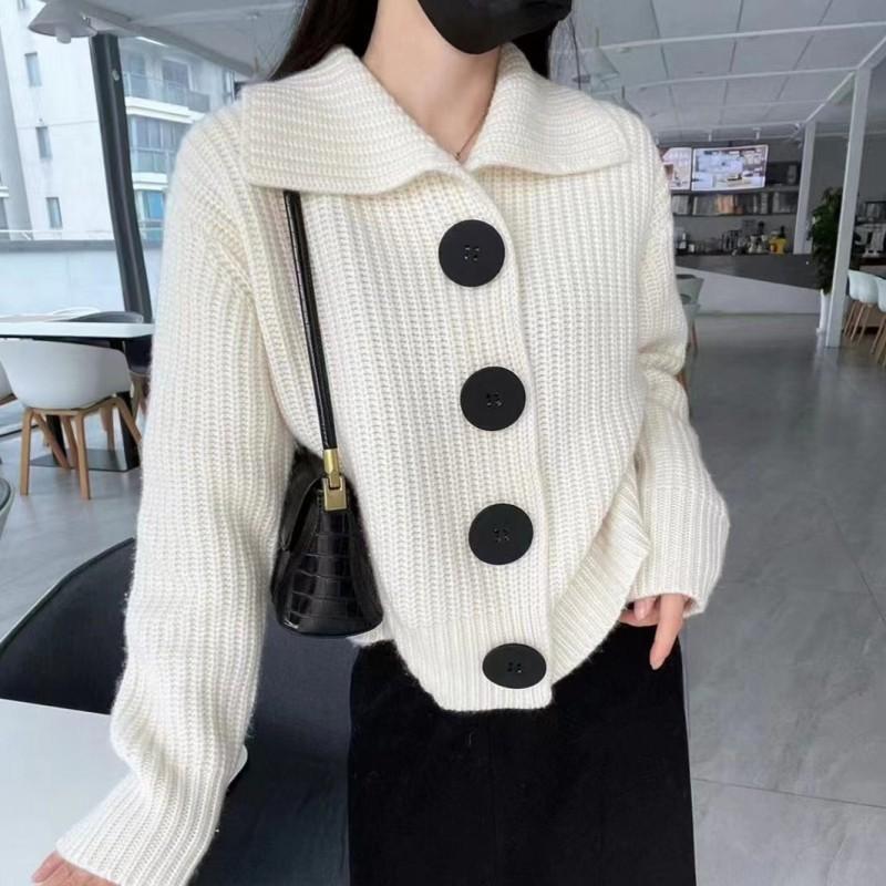 

Women s Autumn French Vintage Loose Knit Sweater Casual Elegant Lapel Jacket XL білий
