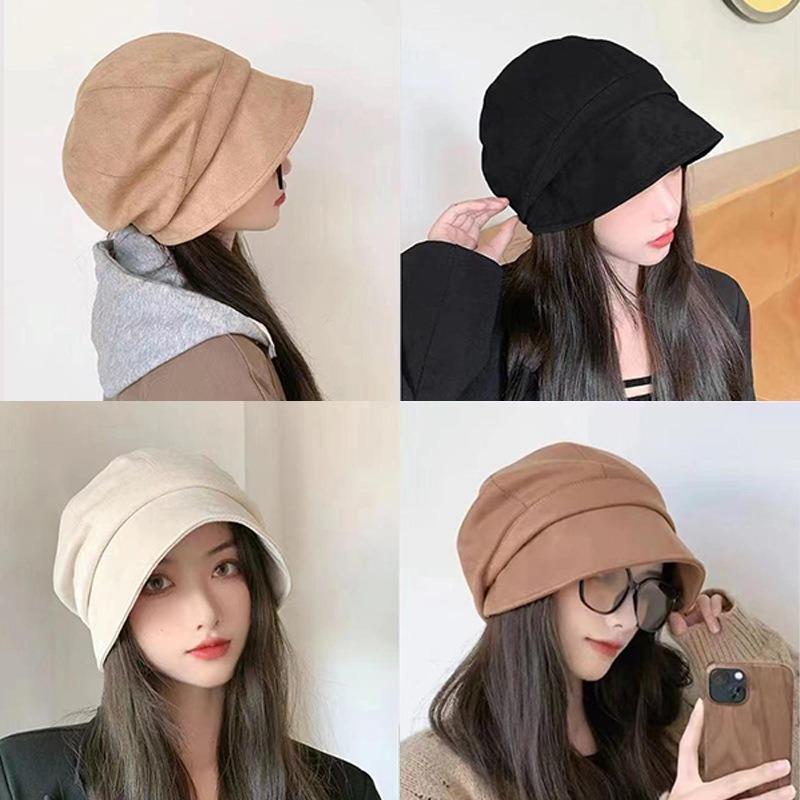 Beret Female Autumn and Winter Thickened Warm Plush Star Anise Painter Hat Versatile Big Head Circumference Show Face Small Bucket Hat