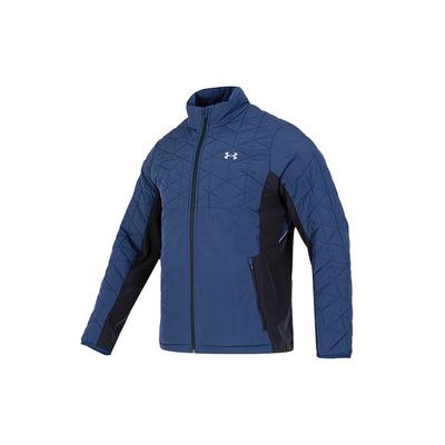 Solid Logo Print Straight Zip Jacket Men Outerwear Blue 1364642-408