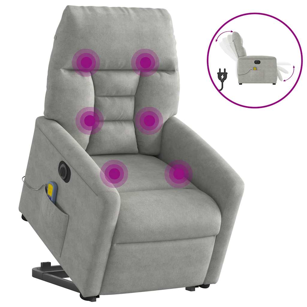 Electric Recliner Chair with Lift Assistance Light Gray Microfiber Fabric
