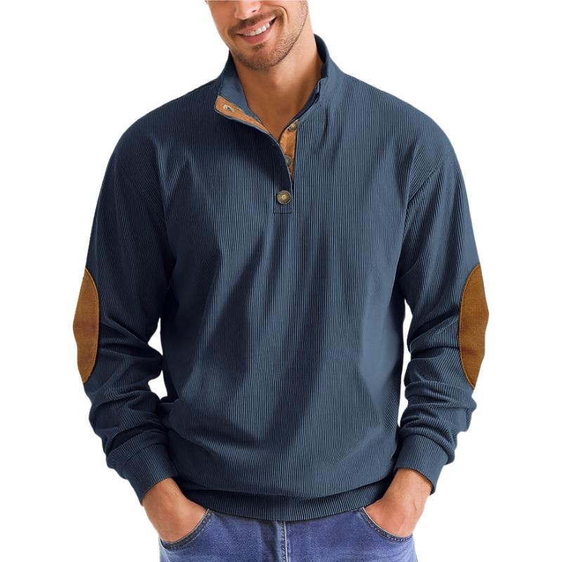 Autumn and Winter Outdoor Casual Stand Collar Long-sleeved Shirt Knit Corduroy Pullover Sweatshirt Men