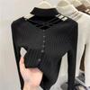 Women Out Half High Neckline Knitted Sweater for Women's Fit and Versatile Sweater Long Sleeve Short Tops
