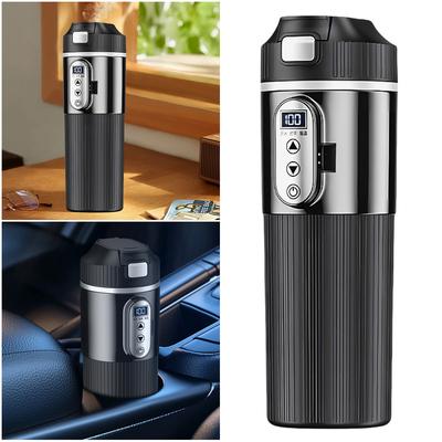 12V/24V Stainless Steel Thermos Cup 500ML Car Heating Cup Digital LCD Display Coffee Milk Heated Kettle Smart Temperature Sensor