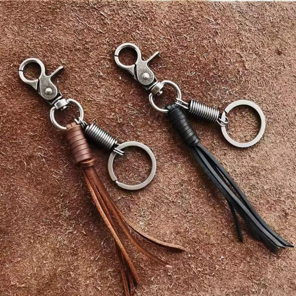 Cowhide Genuine Leather Keychain Handmade Car Keychian Personalized Cowhide Tassel Key Chain  Gift
