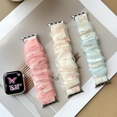 Cute Girl New Mesh Elastic Strap for Apple Watch 46mm Band iWatch 10 42mm Series 9 8 41mm 38mm 44mm Ultra 49mm Bracelet Elastic Watchband for Women