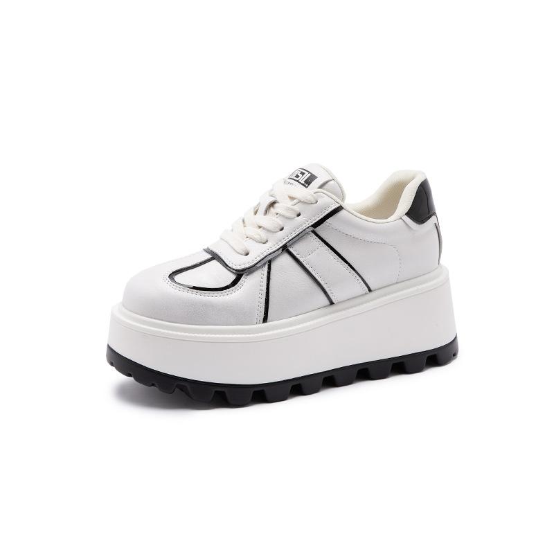 2025 Spring White Shoes New Soft Leather Casual Thick Sole Heightening Fashion Sports Comfortable Versatile Fashion Ins Tide