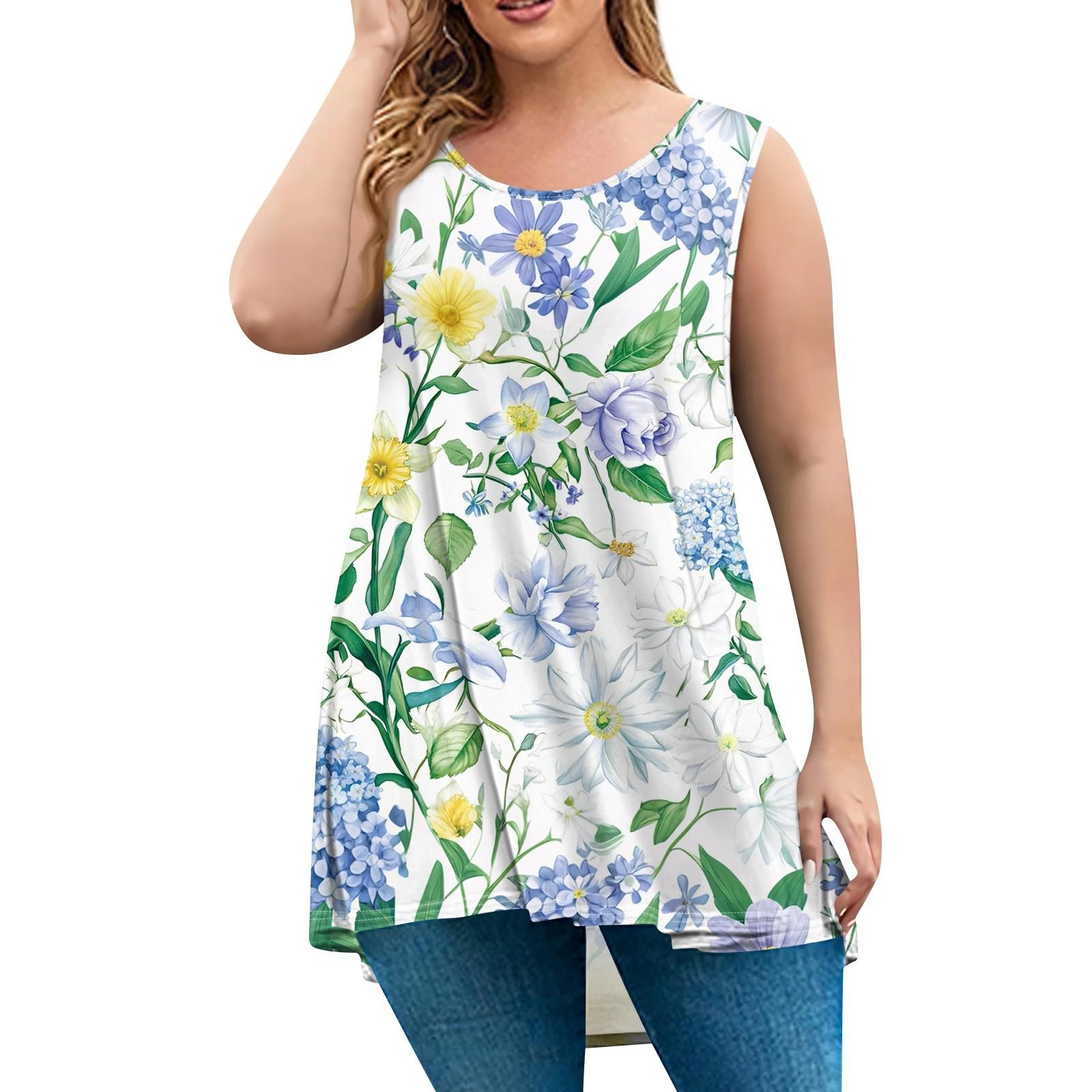 

Женская мода большого размера с круглым вырезом без рукавов повседневный свободный пуловер с принтом XXXL зелёный