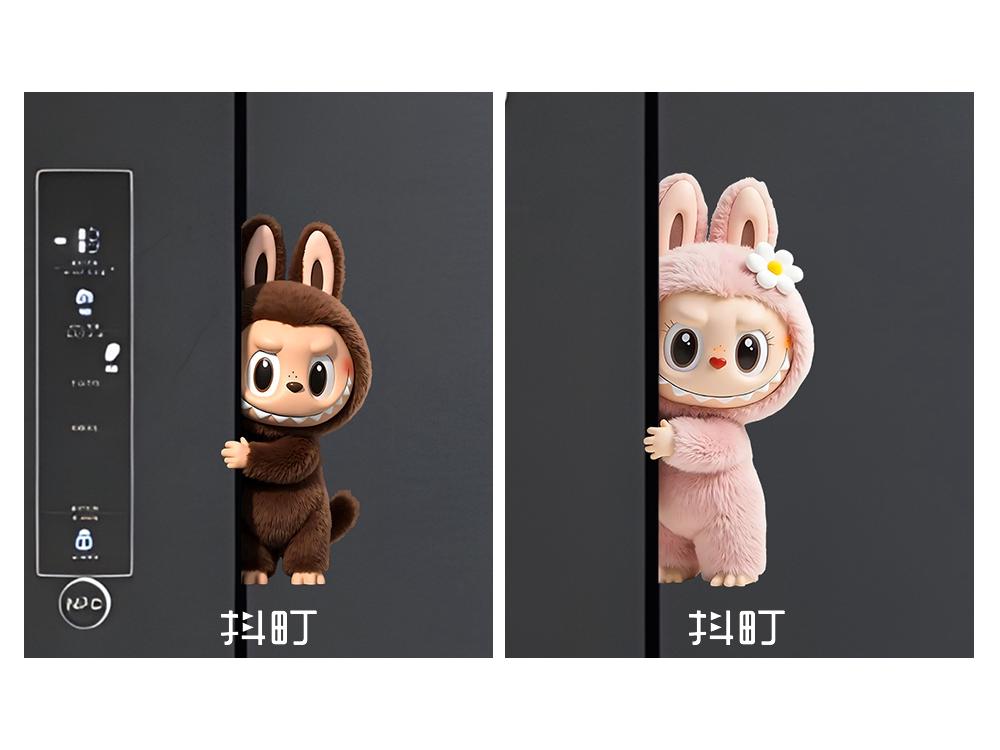 Labubu Cute Plush Doll Refrigerator Magnet - 3D Personality, Strong Magnetic, Waterproof Door Decoration Sticker.