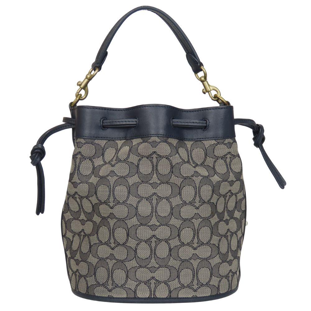 Used COACH Shoulder Bag Field Bucket C3853 Signature Canvas/leather Navy Gray Purse