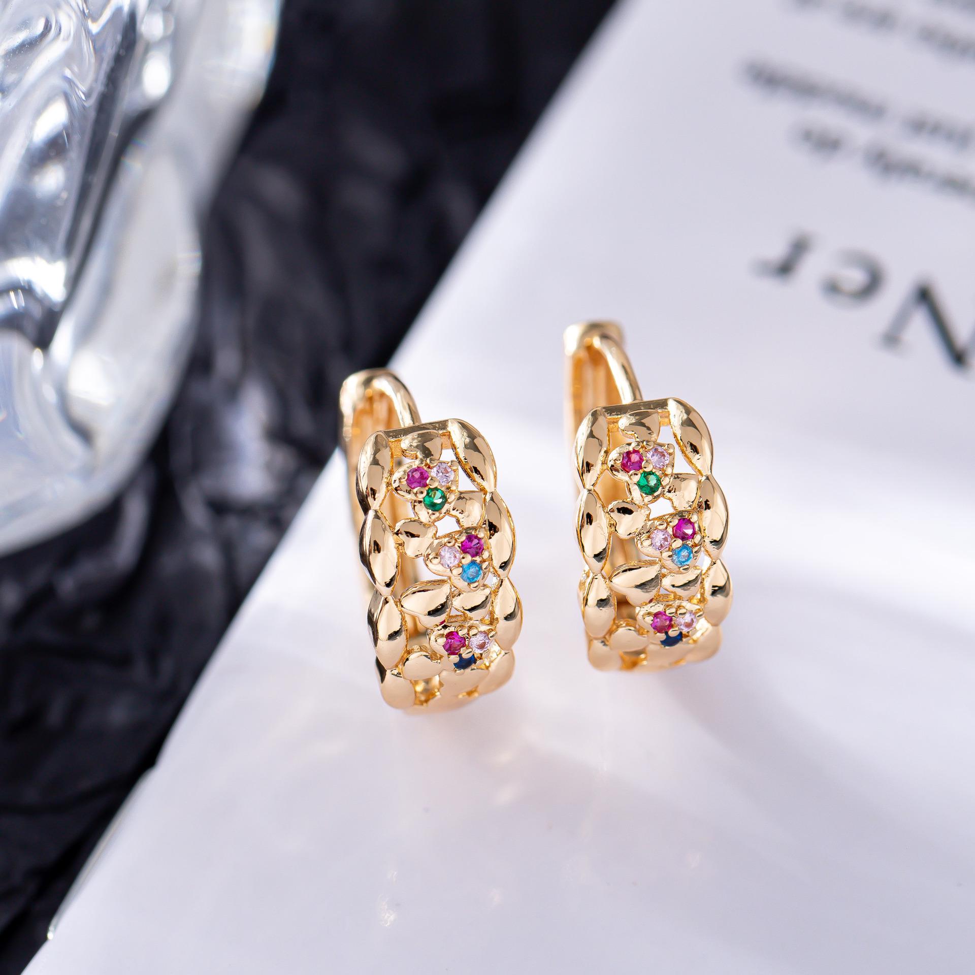 Hollow Heart Inlaid Color Diamond Earrings - Women s Jewelry