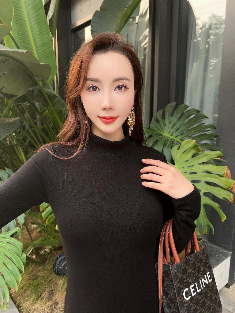 Elegant High-End Autumn Winter Dress: Warm, Semi-High Collar, Slimming Socialite Style