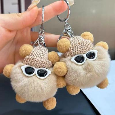 Keychain Cartoon Doll Wearing Hat Glasses Decor Imitation Rabbit Fur Charm Key Chain Keys Backpacks Cars Accessories