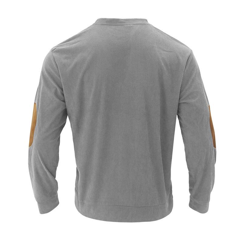 Herren Rundhals Casual Stehkragen Kord Langarm Sweatshirt für Frühling und Herbst
