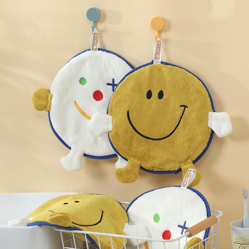 

Smiley face hand towel Children s cartoon small square towel Coral fleece is soft and absorbent and quick-drying Cute kindergarten hand towel one size fits all жовтий