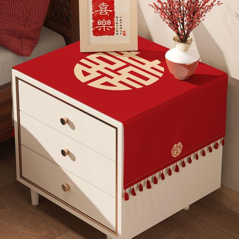 Chinoiserie Wedding Red Bedside Table Cover Cloth Wedding Room Festive Decoration Cloth Desktop Table Wedding Dust Cover Cloth Q15756QQ-40x70cm 1pcs