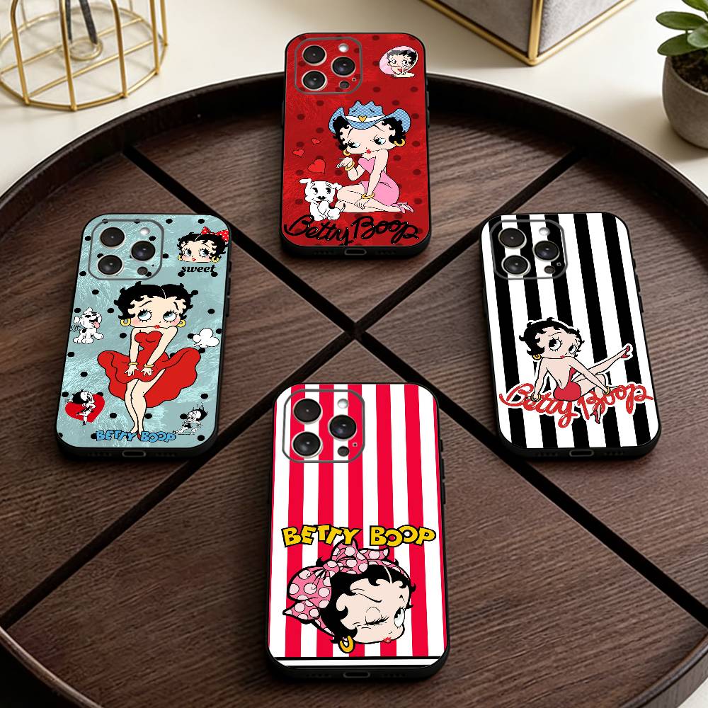 B-Betty Cute B-Boop Phone Case For iPhone 17,16,15,14,13,12,11 Plus,Pro Max,XS,Soft Silicone Black Cover