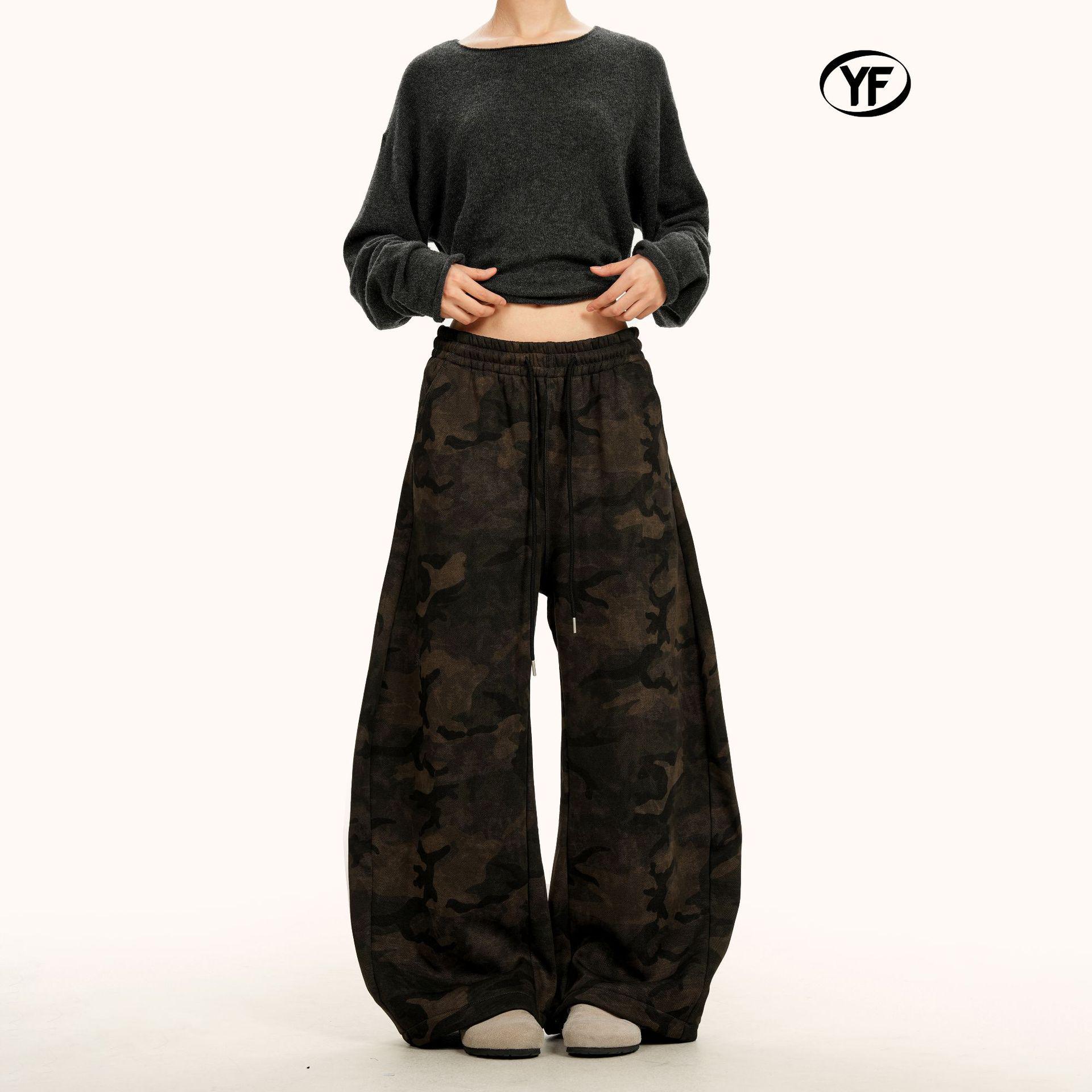 Yongfang Unisex Retro Camo Work Pants: Heavy Duty, Stretch, Fleece-Lined, Wide-Leg, Drawstring. S камуфляжный