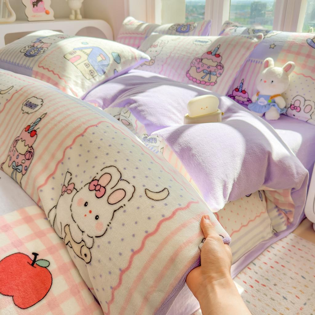 Thickened Milk Fleece Quilt Cover Single Piece Coral Fleece Quilt Cover Four-Piece Set Double-Sided Flannel Fleece