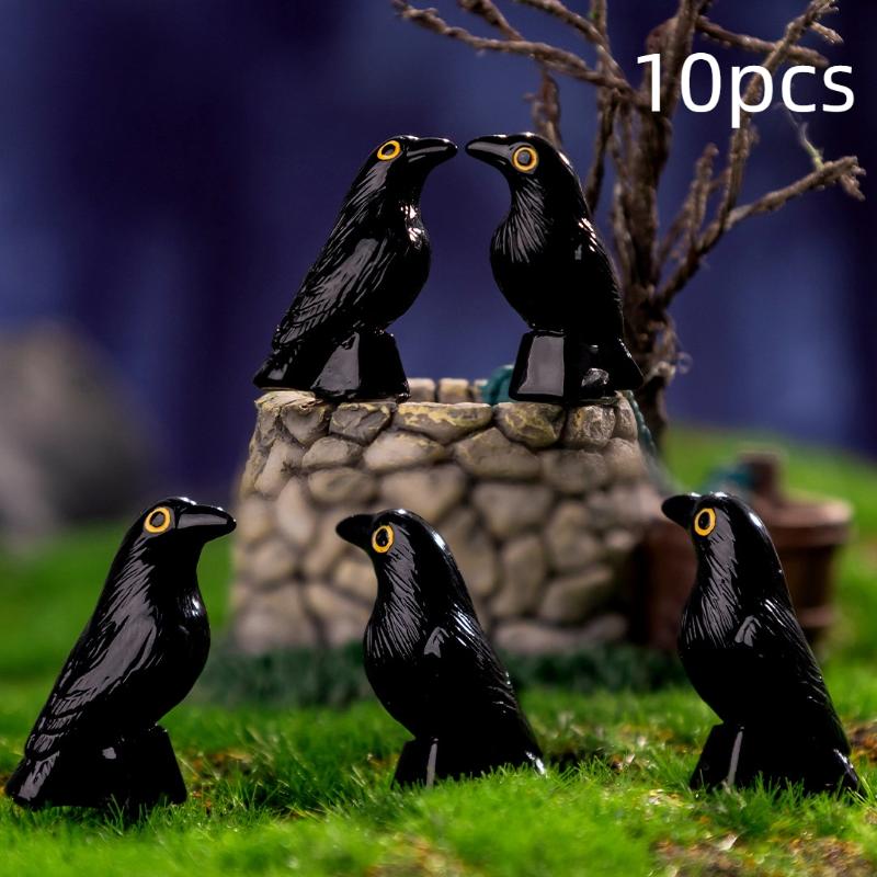 5/10Pcs Fake Bird Ghost Festival Halloween Decoration Simulation Resin Black Crow Halloween Miniature Black Crow Figurines Prop