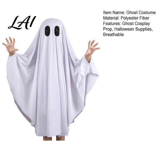 Costume Fantasma per Travestimento di Halloween per Bambini Adulti Cosplay Vestito Mantello Adulto Mantello Bianco Spettrale con Fori Neri per gli Occhi Tuta Facile da Indossare