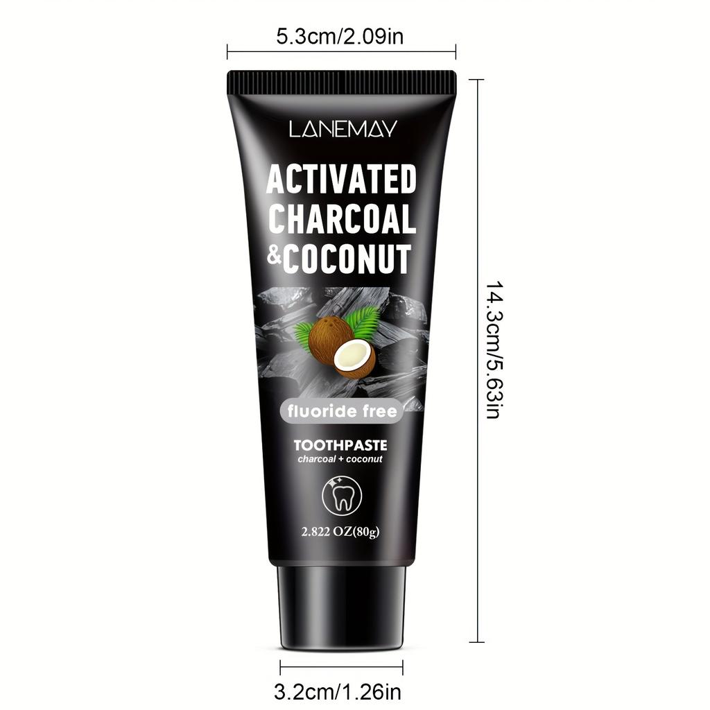 Lanemay Charcoal & Coconut Toothpaste - Deep Cleansing, Whitening Teeth, Natural Whitening, Freshens Breath, 2.82Oz