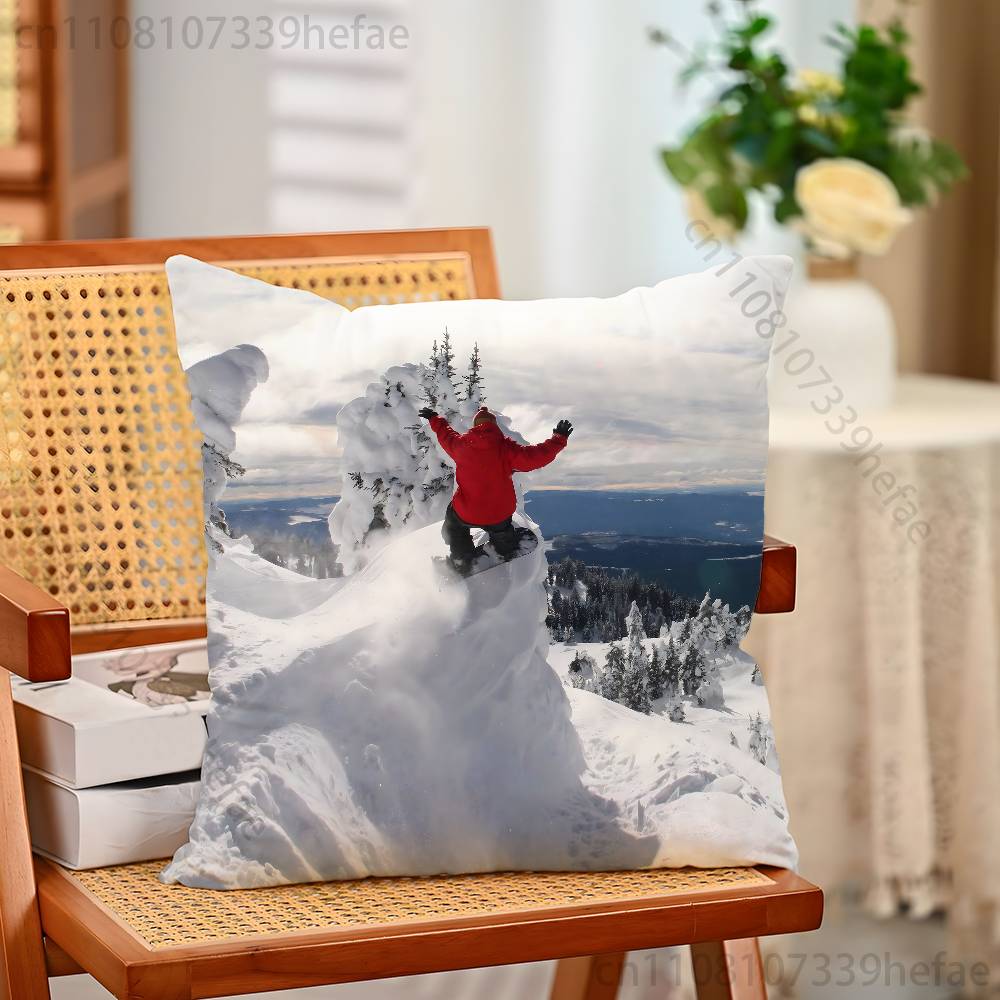 Snowboarding Sport Funny Pillow Case Antidustmite Pillowcase Invisible Zipper Silky Short Plush Sofa Cushion Cover