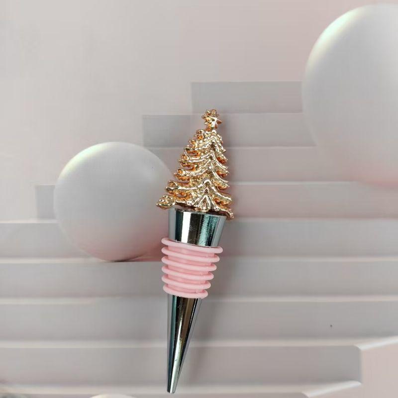 1pc Pink Rubber Rose Gold Christmas Tree, Christmas Wine Stopper, Champagne Stopper